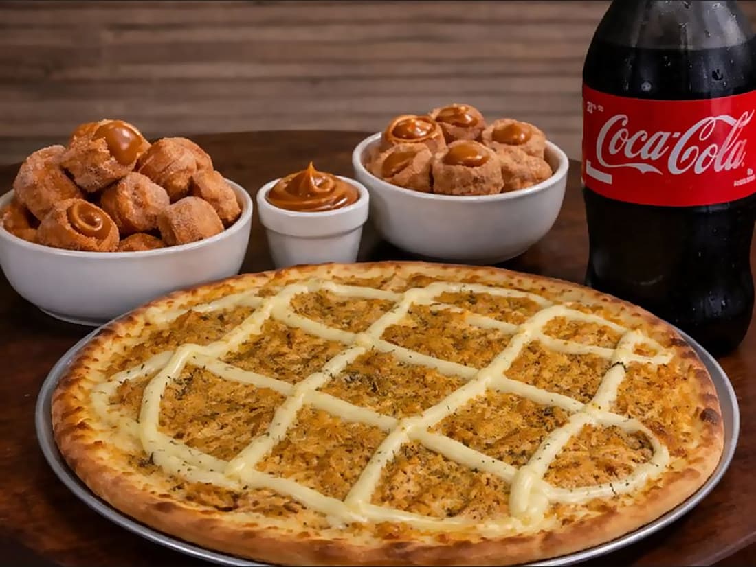 Combo Love Especial (1 pizza G + 20 churros + 2 potes de doce de leite + refri 2l)